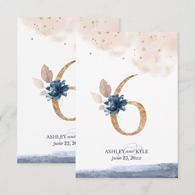 Convites Número da mesa de casamento em azul-marinho, rosa  (Frente/Verso)