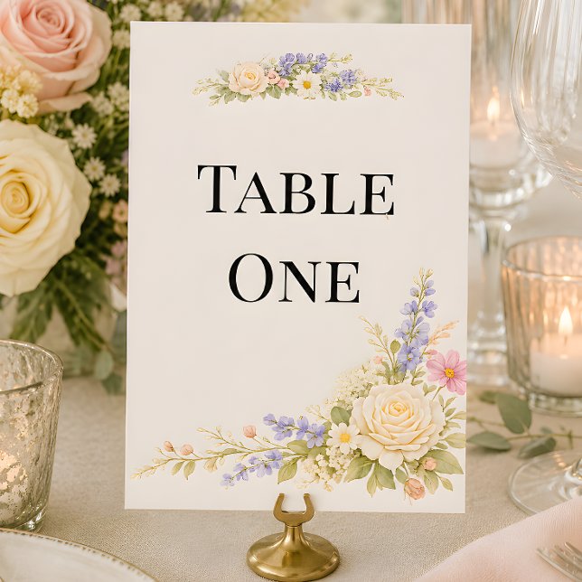 Convites Número da Mesa de Casamento em Campo de Flores Sil (Part of the luxury wildflower meadow wedding theme collection, table number)