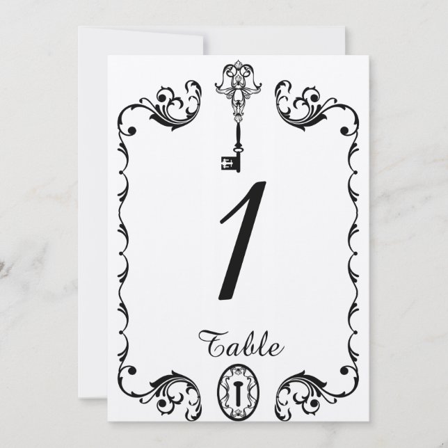 Convites Número da Mesa de Casamento em Tecla Preta e Branc (Frente)
