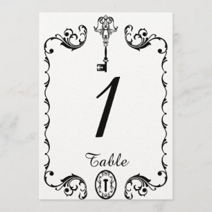 Convites Número da Mesa de Casamento em Tecla Preta e Branc