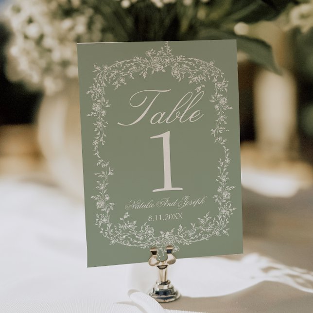 Convites Número da Mesa de Casamento Floral Sage Verde Jard (Criador carregado)