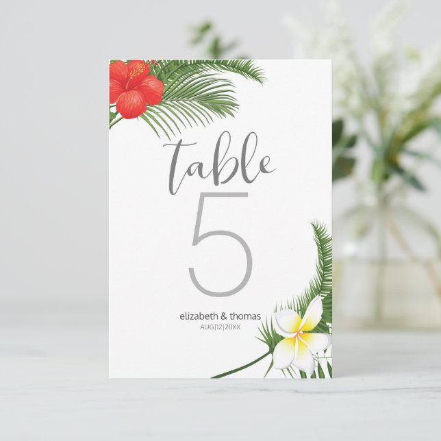 Convites Número da Mesa de Casamento Floral Tropical ID475 (Em pé/Frente)