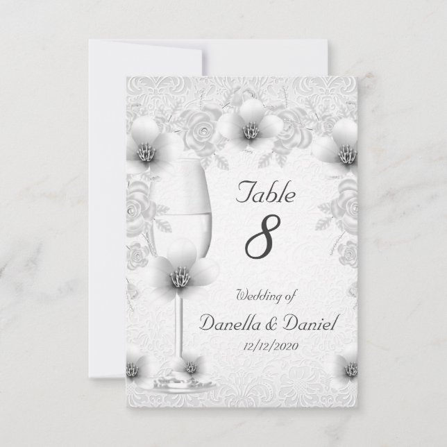 Convites Número da Mesa de Casamento Flores Brancas Rosas P (Frente)