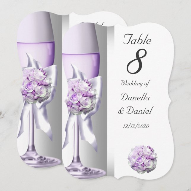 Convites Número da Mesa de Casamento Lavanda Roxo Lilás Sup (Frente/Verso)