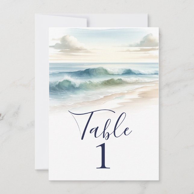 Convites Número da Mesa de Casamento Rústico Ondas da Praia (Frente)