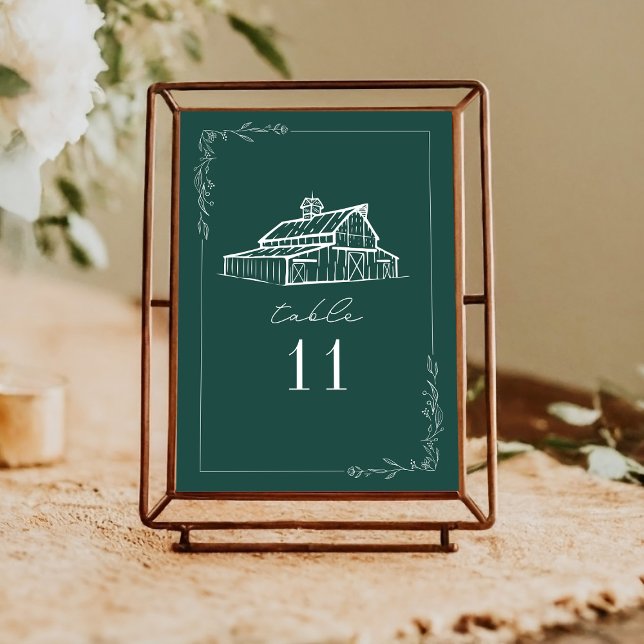 Convites Número da Mesa de Casamento Verde Rustic Barn Emer (Criador carregado)
