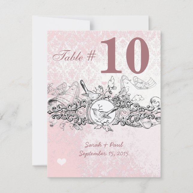 Convites Número da Mesa de Noivado com Rolo Musical Rosa de (Frente)
