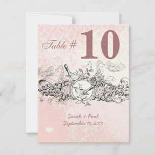 Convites Número da Mesa de Noivado com Rolo Musical Rosa de