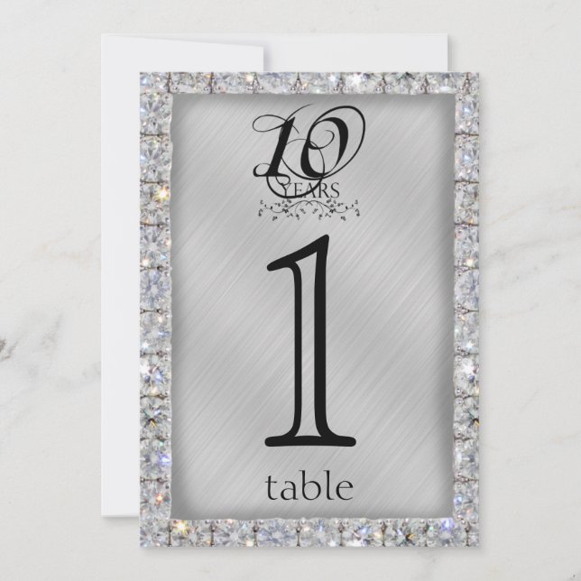 Convites Número da Mesa do 10º Aniversário de Lata e Diaman (Frente)