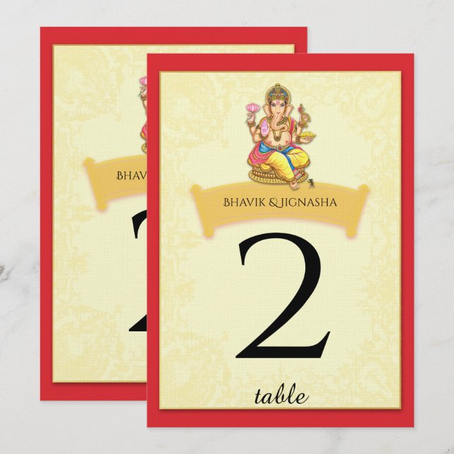 Convites Número da Mesa do Casamento Indiano Ganesha (Frente/Verso)