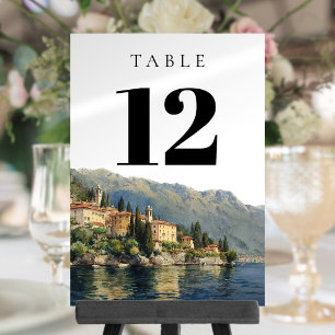Convites Número da mesa do Lago de Como aquarela Itália