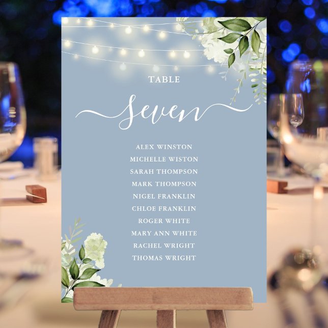 Convites Número da Mesa do Plano de Assentos com Verdejante (Dusty Blue Greenery Seating Plan Table Number)