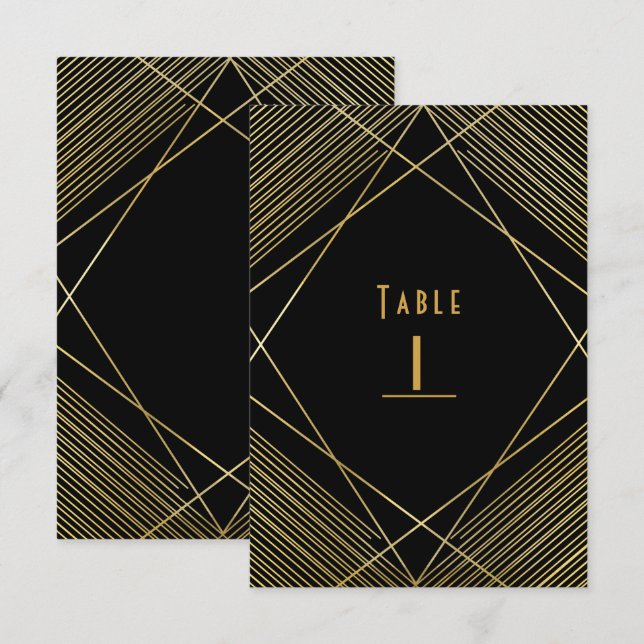 Convites Número da Mesa Elegante Moderno Dourado e Preto Gl (Frente/Verso)