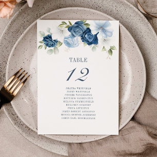 Convites Número da Mesa Floral Azul Empoeirado 12 Mapa de A