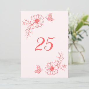 Convites Número da mesa floral cor-de-rosa romântico elegan