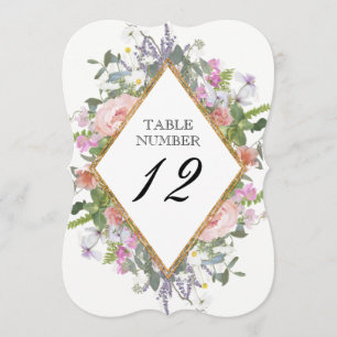 Convites Número da Mesa Floral Rústico Elegante Dourado Ros