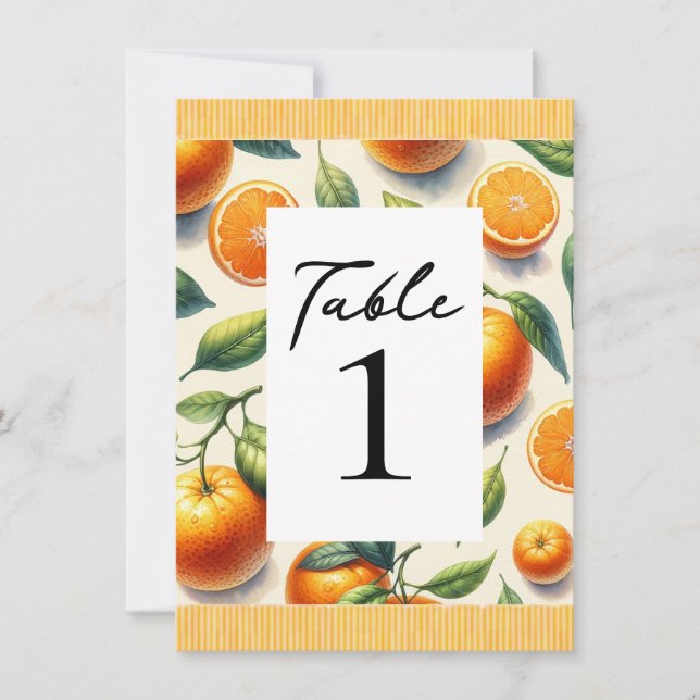 Convites Número da Mesa Folhas de Laranja em Aquarela Citri (Frente)