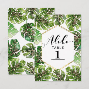 Convites Número da Mesa Folhas Tropicais Brilho em Glitter