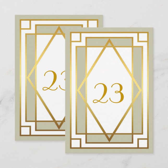 Convites Número da Mesa,Gatsby, elegante,chique,branco cinz (Frente/Verso)