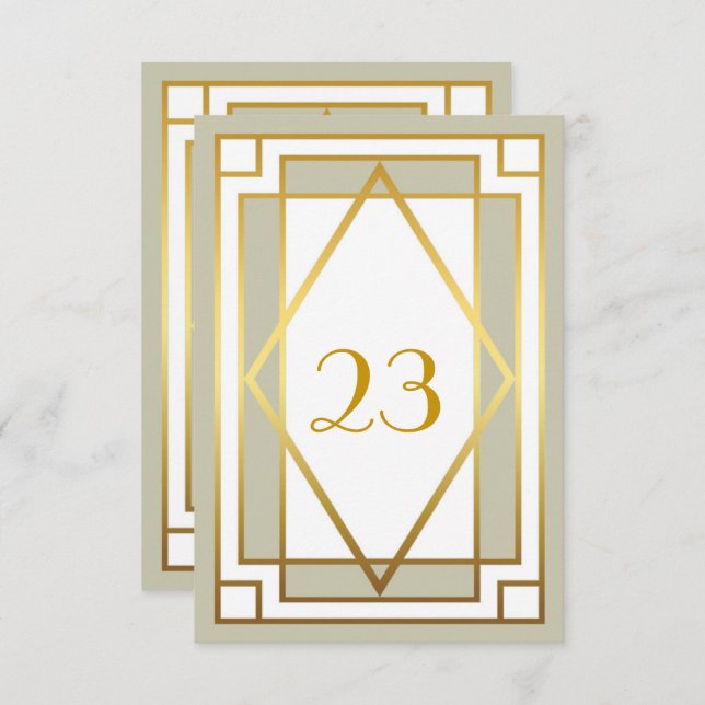 Convites Número da Mesa,Grande Gatsby,elegante,chique,branc (Frente/Verso)