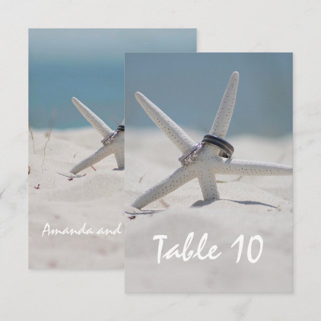 Convites número da mesa no casamento na praia (Frente/Verso)