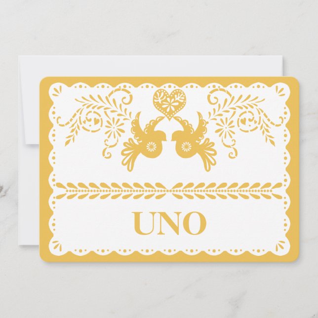 Convites Número da Mesa Papel Picado Águia Coração Dourado  (Frente)