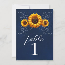 Convites Número da Mesa Sunflower Sparkle Blue Rustic Glam