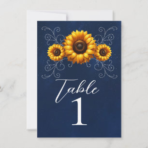 Convites Número da Mesa Sunflower Sparkle Blue Rustic Glam