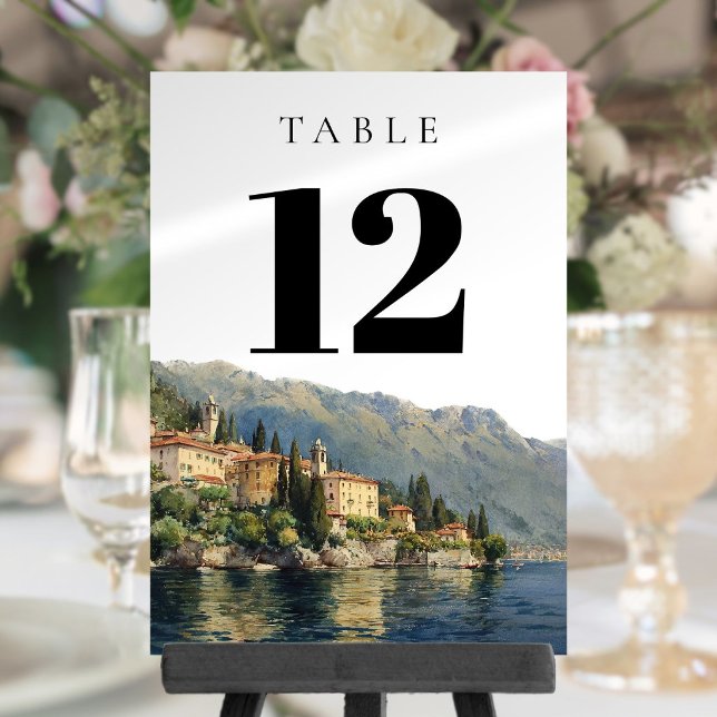 Convites Número da Mesa Watercolor Lago de Como Itália (Watercolor Lake Como Italy Table Number)