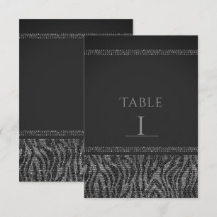 Convites Número da Mesa Zebra Brilho Prata Preto Glam Chic