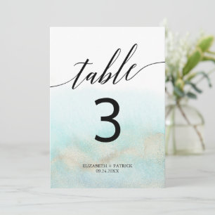 Convites Número da tabela de 5 x 7" Aqua e Dourada Waterco