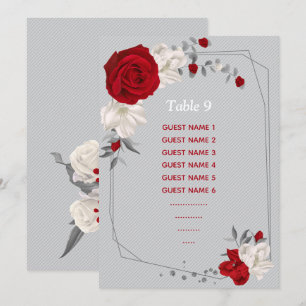 Convites número da tabela de assentos de flores vermelhas e