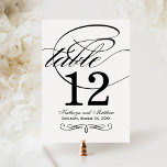 Convites Número da Tabela de Casamento de Caligrafia Negra<br><div class="desc">Cada placa numérica da tabela deve ser personalizada via Personalizar" e adicionada individualmente ao carrinho de compro. O design preto e branco elegante inclui um monograma e acentos de caligrafia florescidos nos lados frontal e traseiro da placa (design de dois lados). Nota: o fundo branco pode ser personalizado para uma...</div>