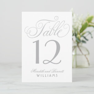 Convites Número da Tabela de Casamento de Caligrafia Silver