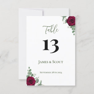 Convites Número da Tabela de Casamento de rosa vermelha