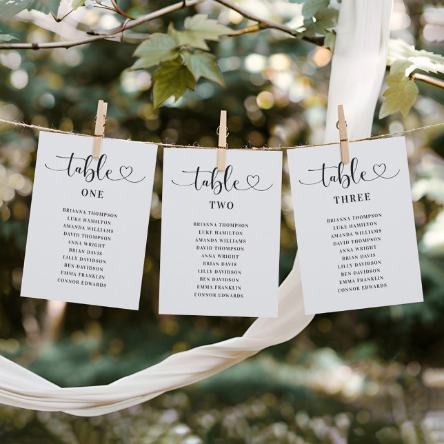 Convites Número da Tabela de Casamento de Script de Coração (Criador carregado)