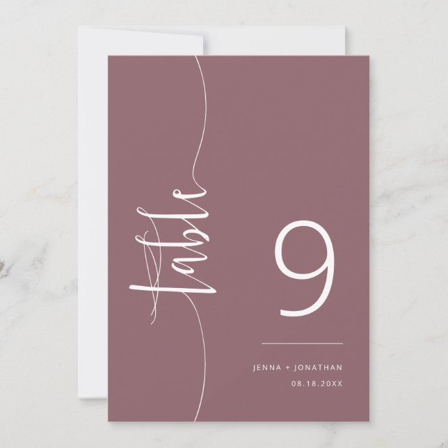 Convites Número da Tabela de Casamento de Script Roxo Elega (Frente)