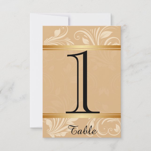 Convites Número da Tabela de Casamento Floral de Bronze Mod (Frente)