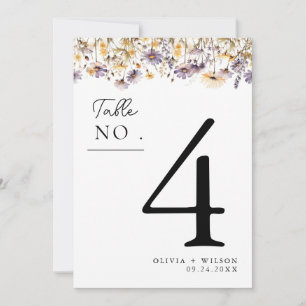 Convites Número da Tabela de Casamento Floral de Púrpura El
