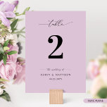Convites Número da Tabela de Casamento Lilac Roxo Elegante<br><div class="desc">Elevem sua recepção de casamento com nossos números coordenativos, projetados para misturar minimalismo moderno com elegância romântica. Cada peça apresenta detalhes delicados de caligrafia que captam graciosamente a essência do seu dia especial. Placa numérica em um belo tom pastel lilás púrpura macio. Feito com cuidado, esses números de tabelas servem...</div>