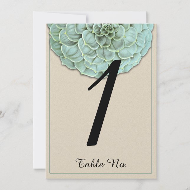 Convites Número da Tabela de Casamento Sage Succulent (Frente)
