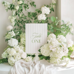 Convites Número da Tabela de Casamento Verde e Beige do Sag