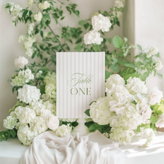 Convites Número da Tabela de Casamento Verde e Beige do Sag