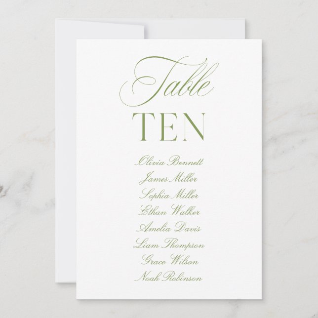 Convites Número da Tabela de Casamento Verde e Branco da El (Frente)
