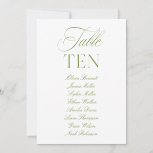 Convites Número da Tabela de Casamento Verde e Branco da El