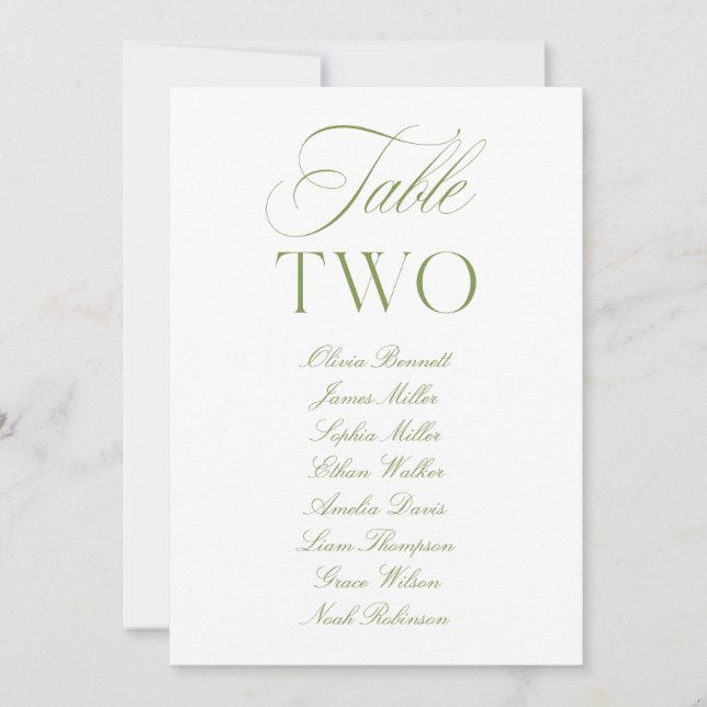 Convites Número da Tabela de Casamento Verde e Branco da El (Frente)