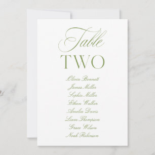 Convites Número da Tabela de Casamento Verde e Branco da El