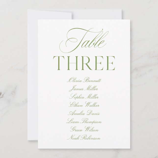 Convites Número da Tabela de Casamento Verde e Branco da El (Frente)