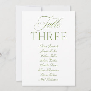 Convites Número da Tabela de Casamento Verde e Branco da El