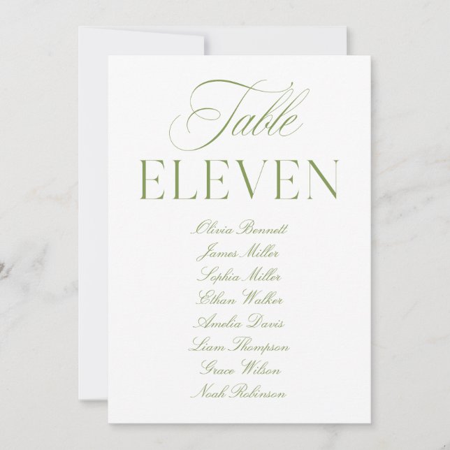Convites Número da Tabela de Casamento Verde e Branco da El (Frente)